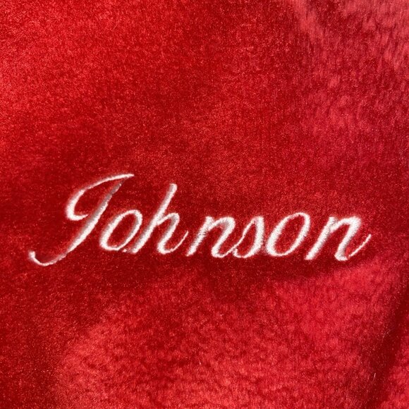 Pottery Barn Red Fleece Christmas Santa Face Sherpa Bag Monogram Johnson 24 x 20 - Picture 4 of 10